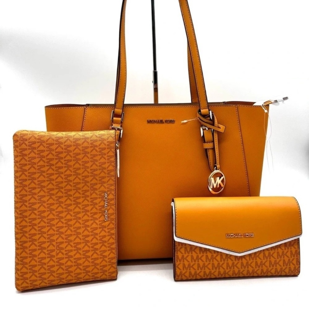 Michael Kors Charlotte LG Tote Bag 3 IN 1 Leather Shoulder Bag Cider